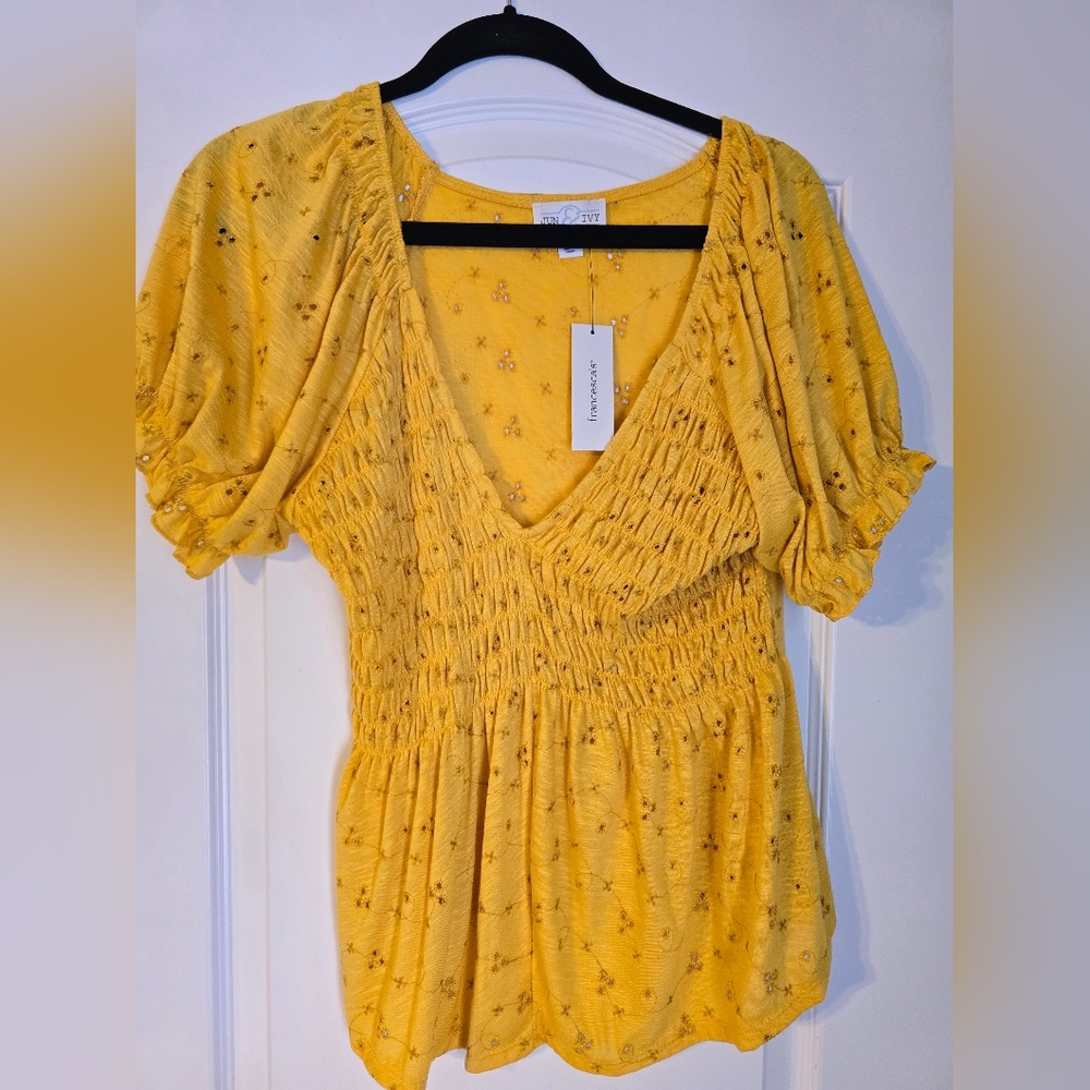 Yellow Floral Smocked Blouse